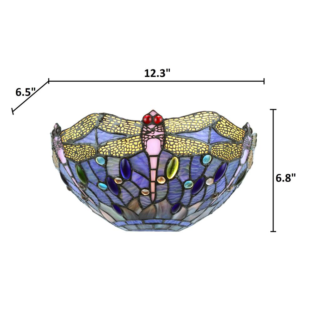 CHLOE Lighting SUNNIVA Dragonfly Tiffany-Style 1 Light Wall Sconce 12" Wide. Picture 5