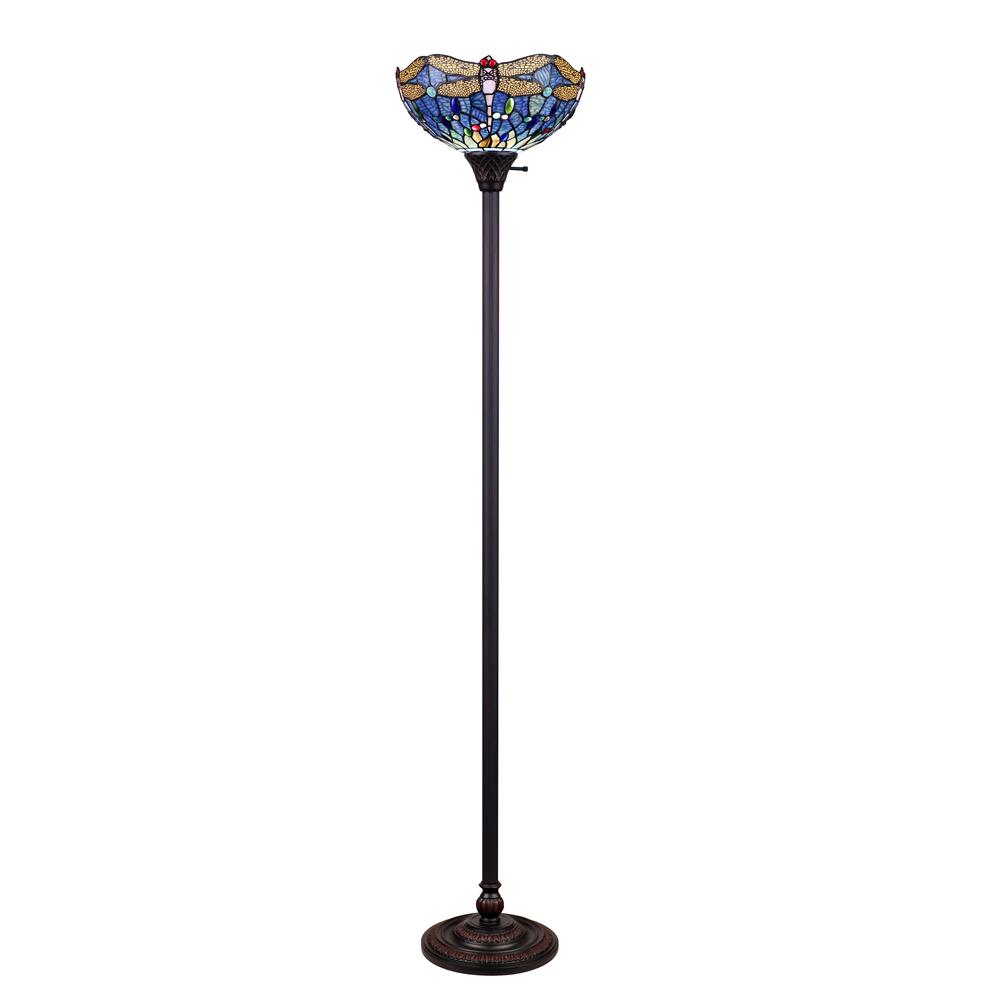 CHLOE Lighting SUNNIVA Dragonfly-Style Dark Bronze 1 Light Torchiere Floor Lamp 14" Wide. Picture 1