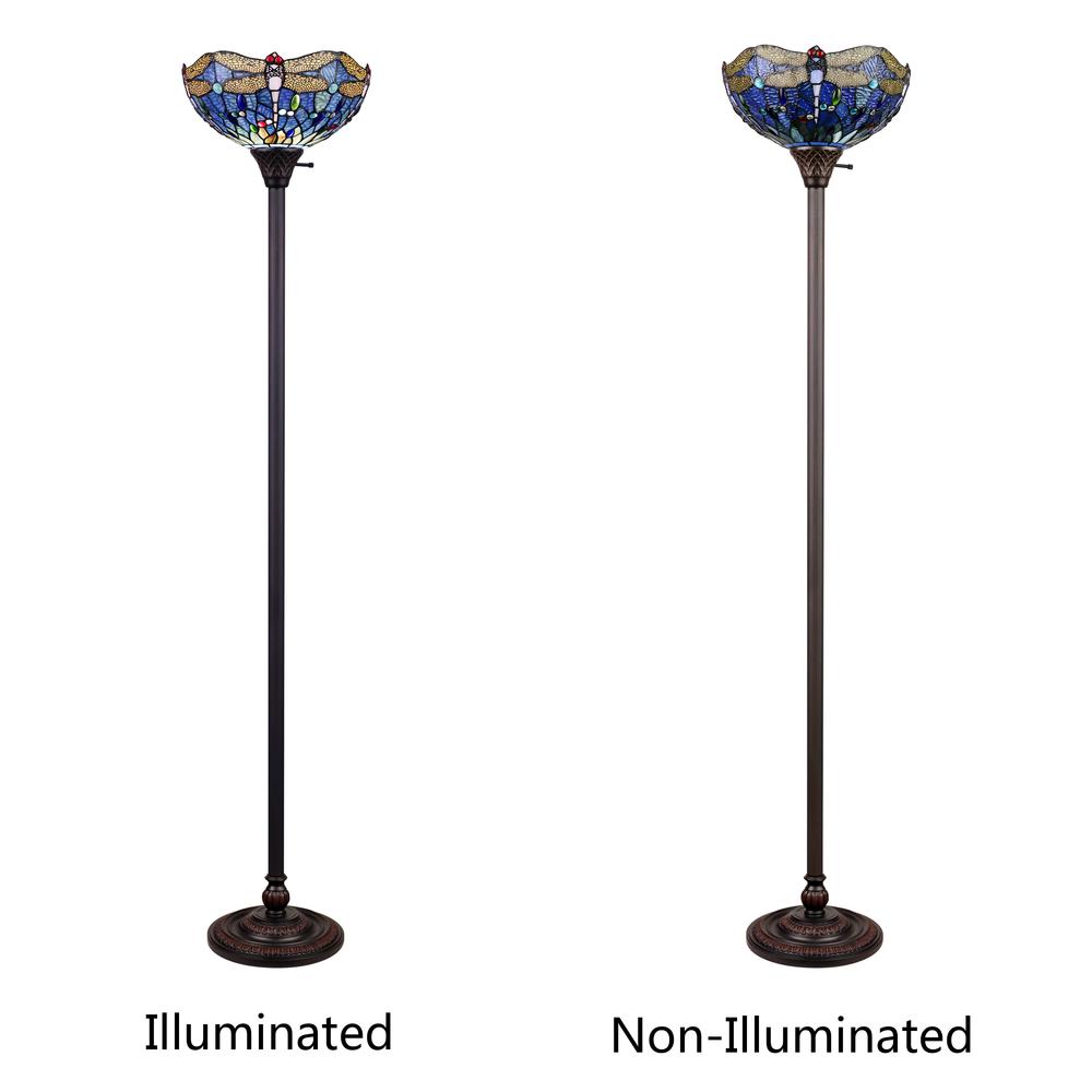 CHLOE Lighting SUNNIVA Dragonfly-Style Dark Bronze 1 Light Torchiere Floor Lamp 14" Wide. Picture 4
