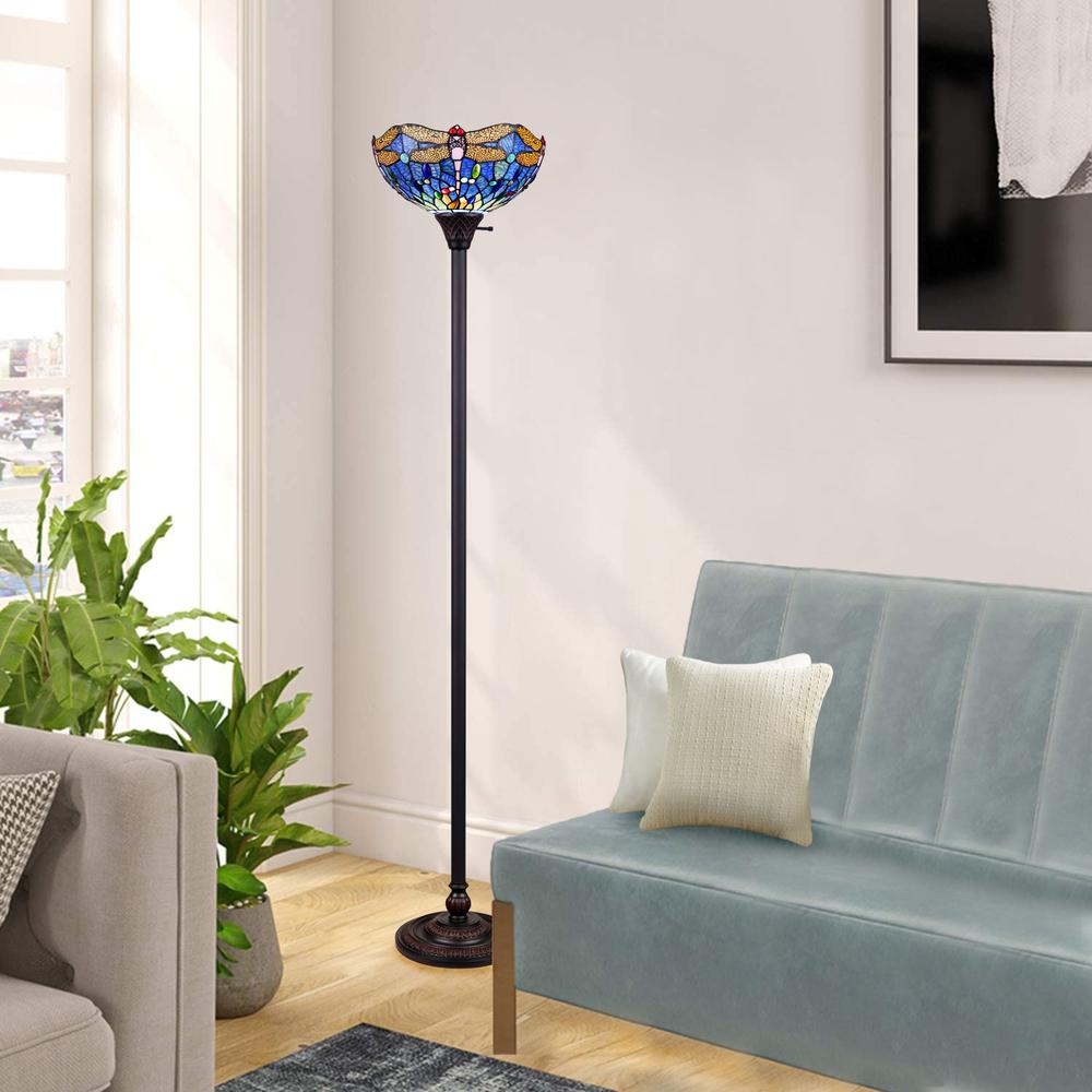 CHLOE Lighting SUNNIVA Dragonfly-Style Dark Bronze 1 Light Torchiere Floor Lamp 14" Wide. Picture 5