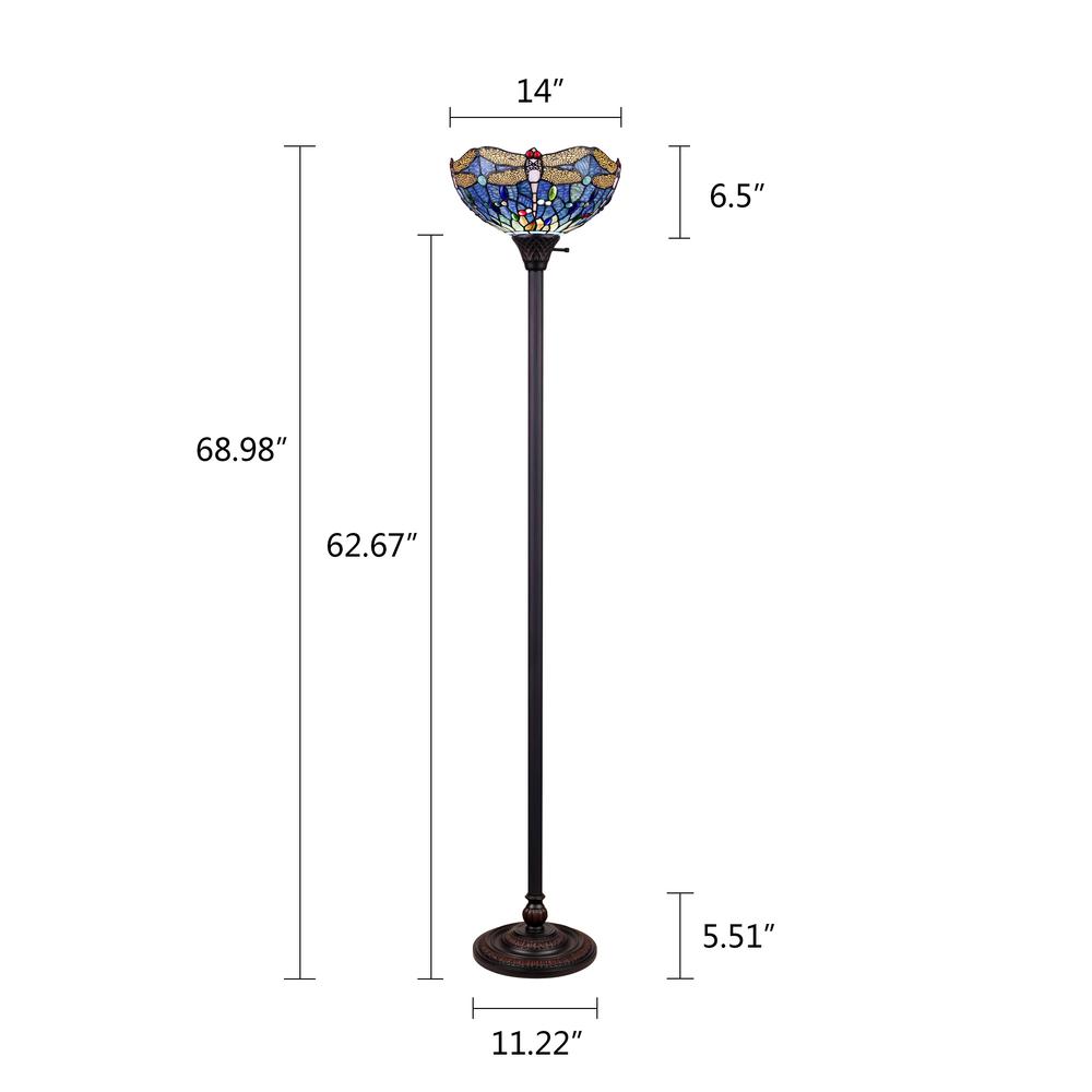 CHLOE Lighting SUNNIVA Dragonfly-Style Dark Bronze 1 Light Torchiere Floor Lamp 14" Wide. Picture 7