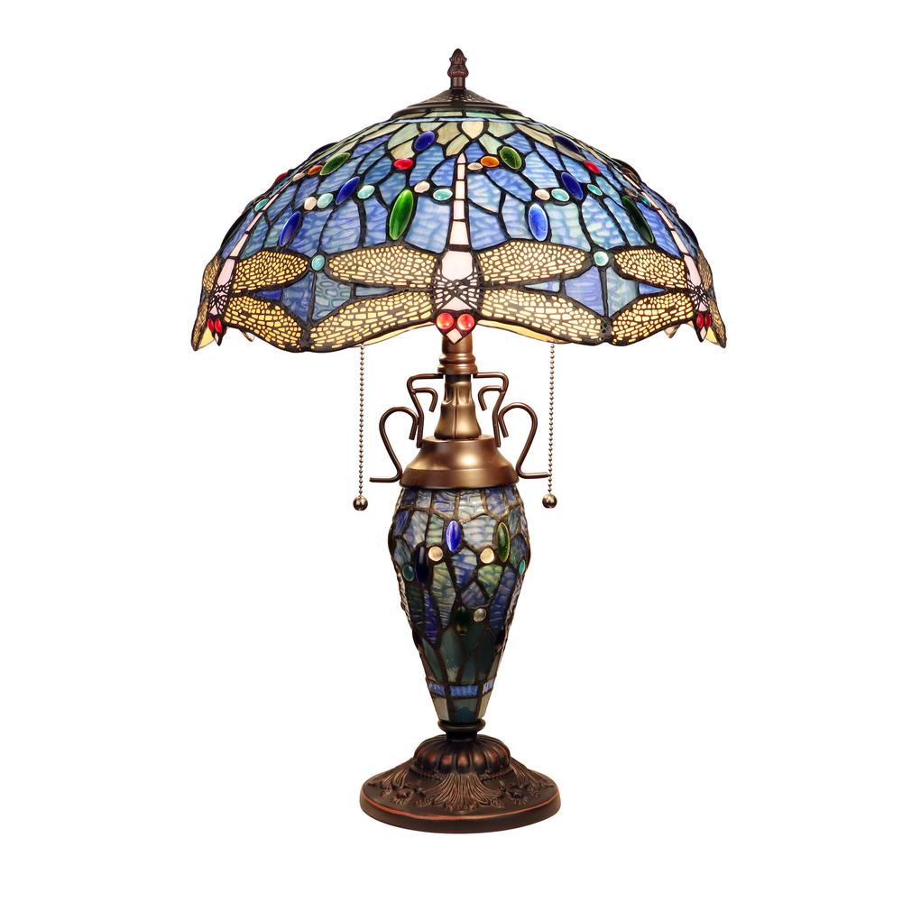 CHLOE Lighting SUNNIVA Dragonfly-Style Dark Bronze 3 Light Double Lit Table Lamp 16" Wide. Picture 1