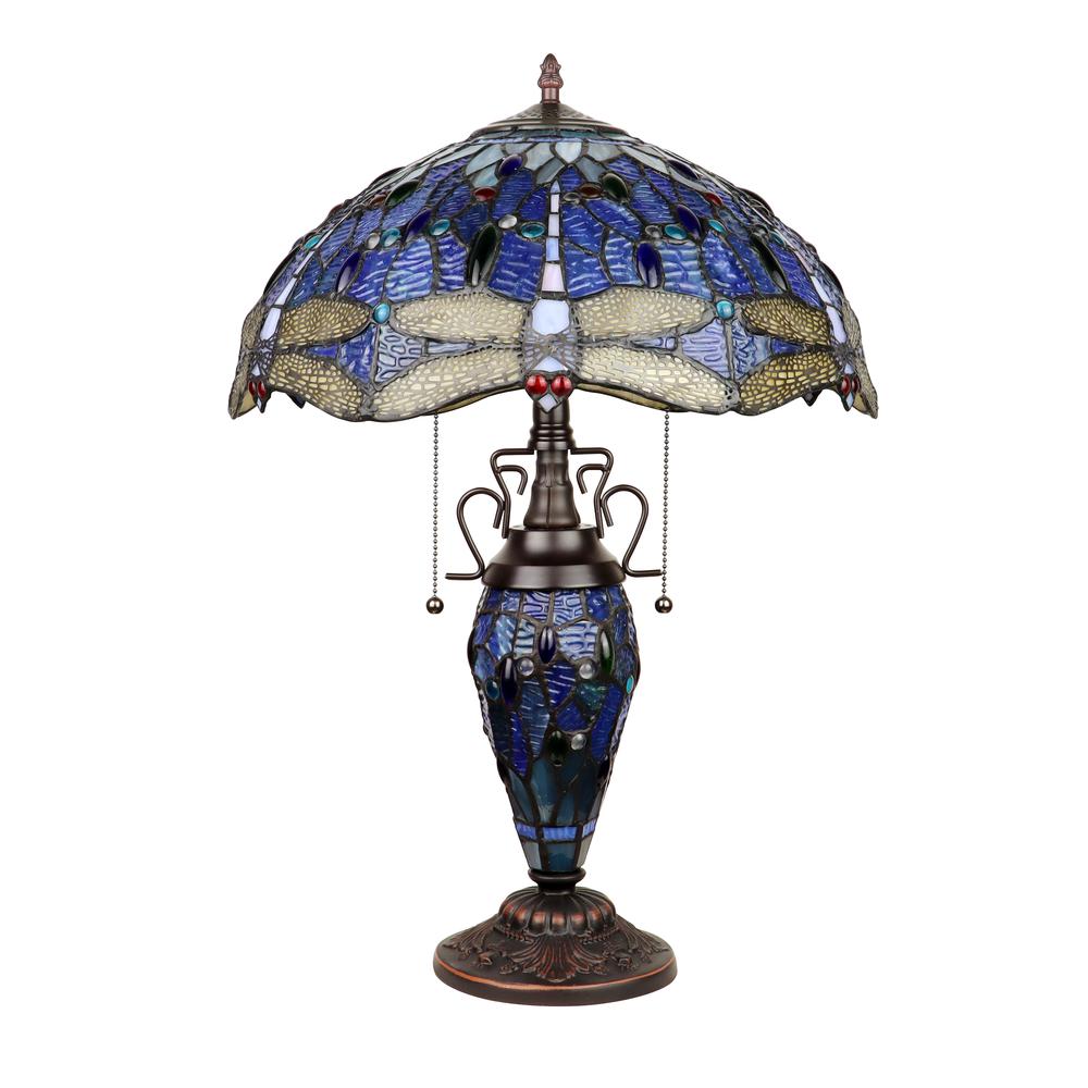 CHLOE Lighting SUNNIVA Dragonfly-Style Dark Bronze 3 Light Double Lit Table Lamp 16" Wide. Picture 2