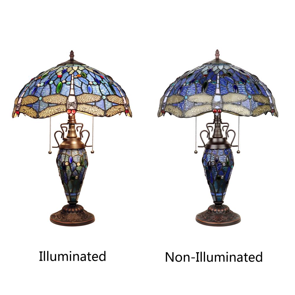 CHLOE Lighting SUNNIVA Dragonfly-Style Dark Bronze 3 Light Double Lit Table Lamp 16" Wide. Picture 4