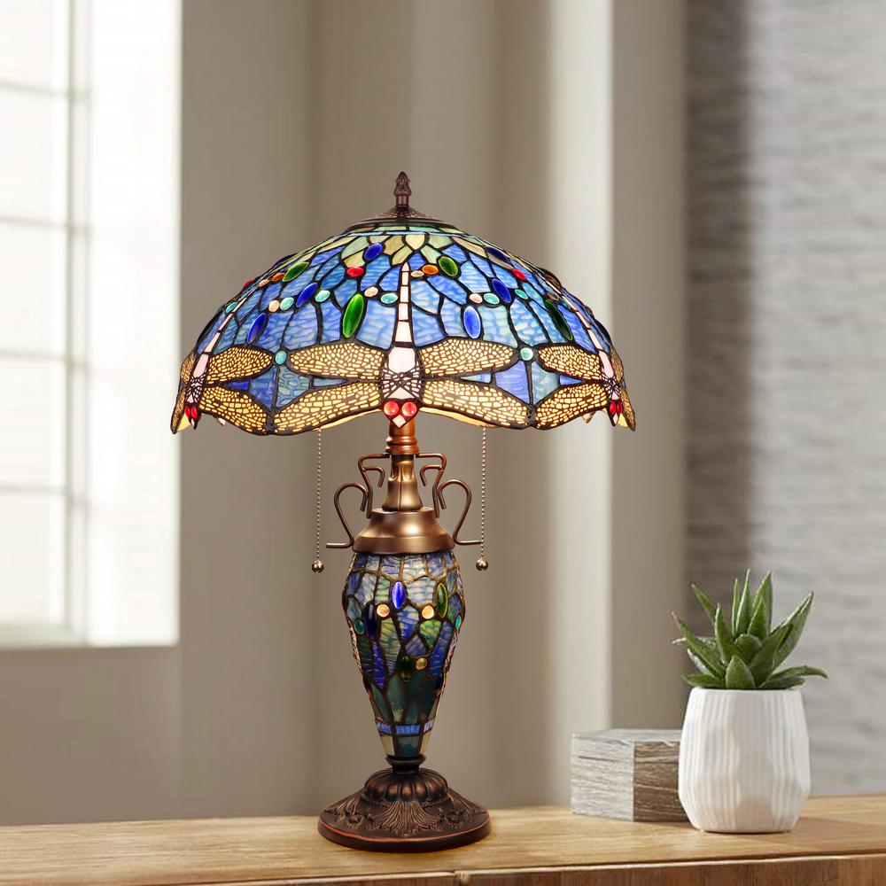 CHLOE Lighting SUNNIVA Dragonfly-Style Dark Bronze 3 Light Double Lit Table Lamp 16" Wide. Picture 7