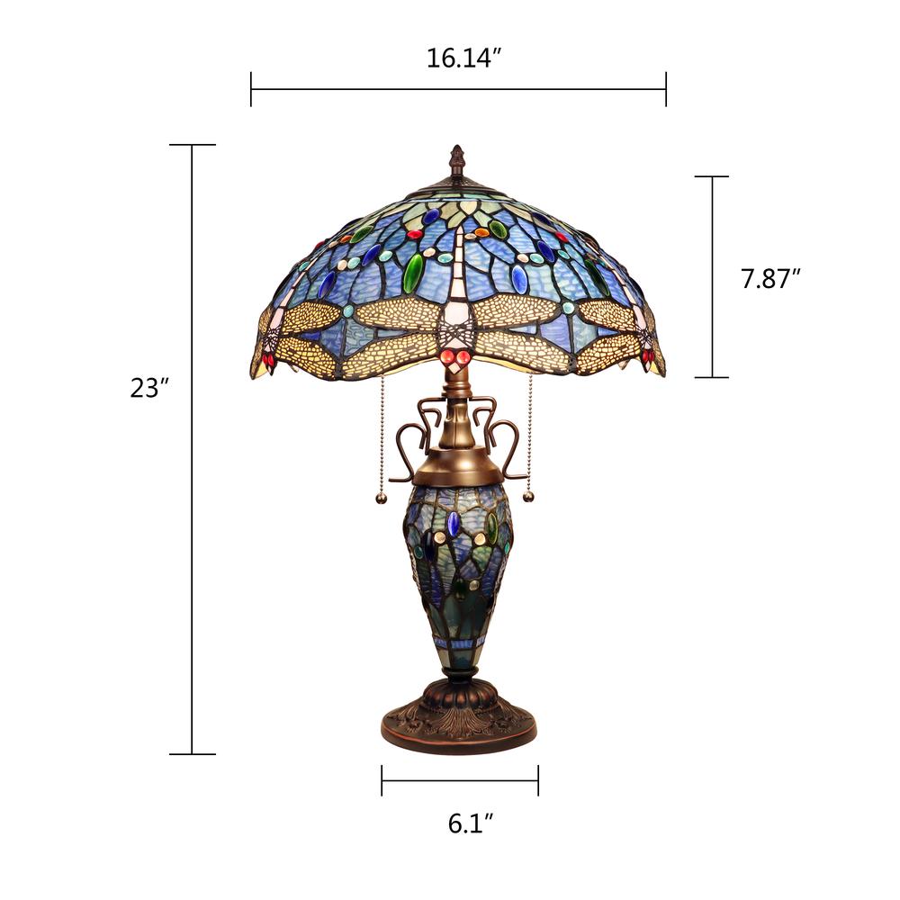 CHLOE Lighting SUNNIVA Dragonfly-Style Dark Bronze 3 Light Double Lit Table Lamp 16" Wide. Picture 5