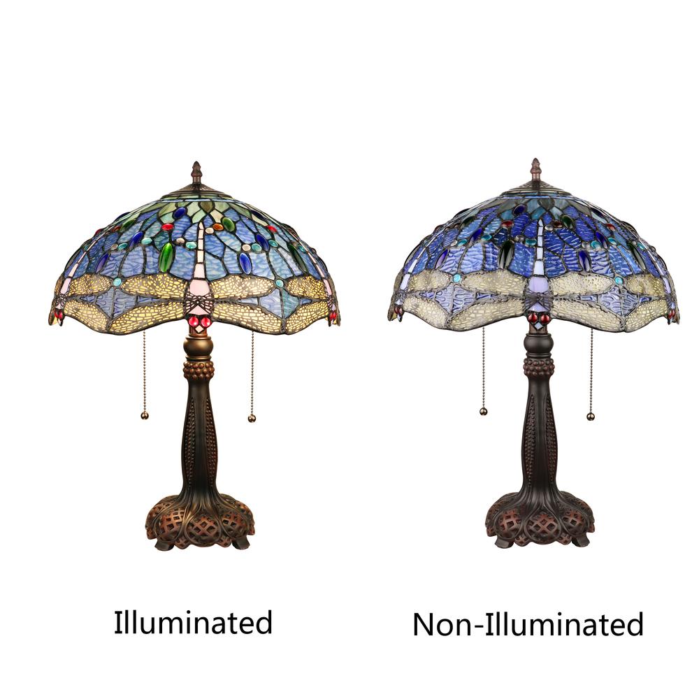 CHLOE Lighting SUNNIVA Dragonfly-Style Dark Bronze 2 Light Table Lamp 16" Wide. Picture 5