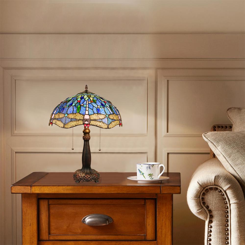CHLOE Lighting SUNNIVA Dragonfly-Style Dark Bronze 2 Light Table Lamp 16" Wide. Picture 6