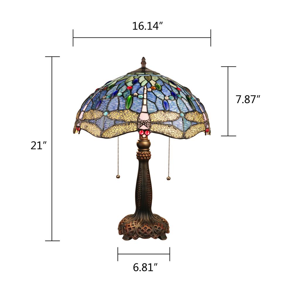 CHLOE Lighting SUNNIVA Dragonfly-Style Dark Bronze 2 Light Table Lamp 16" Wide. Picture 7