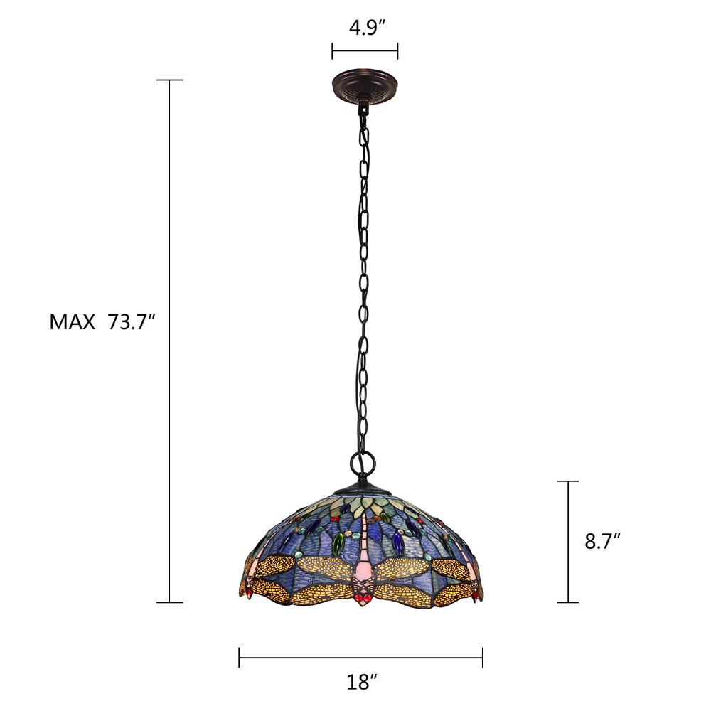 CHLOE Lighting SUNNIVA Dragonfly Tiffany-Style Dark Bronze 2 OR 3 Light Ceiling Pendant 18" Wide. Picture 8