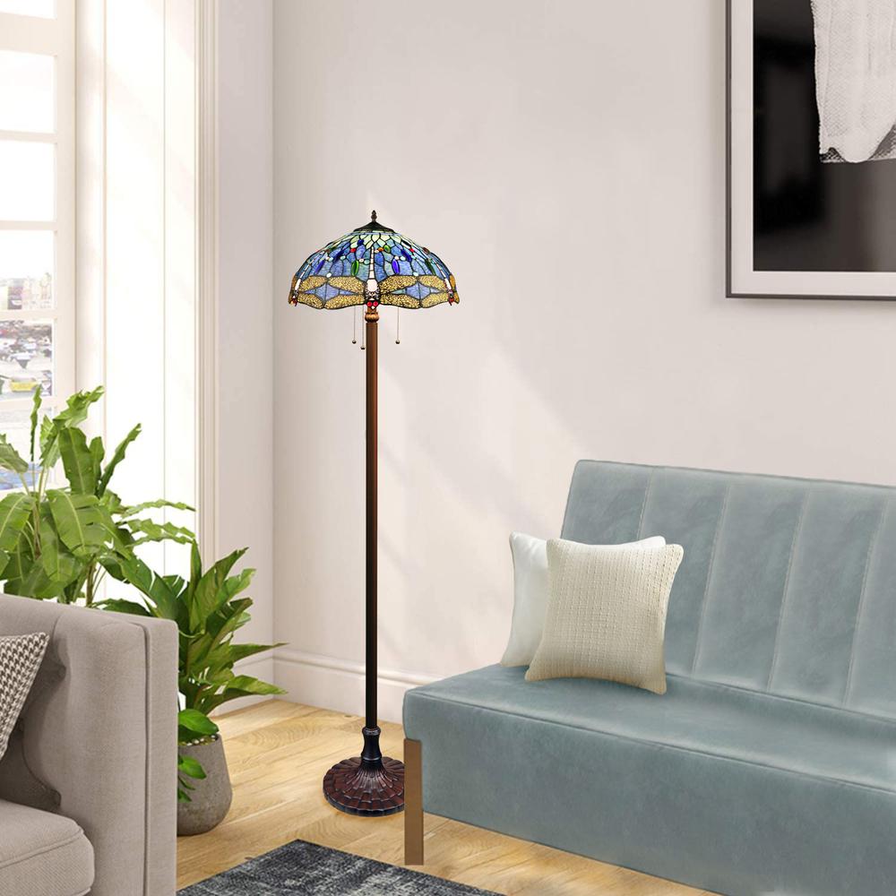 CHLOE Lighting SUNNIVA Dragonfly-Style Dark Bronze 3 Light Floor Lamp 18" Wide. Picture 6