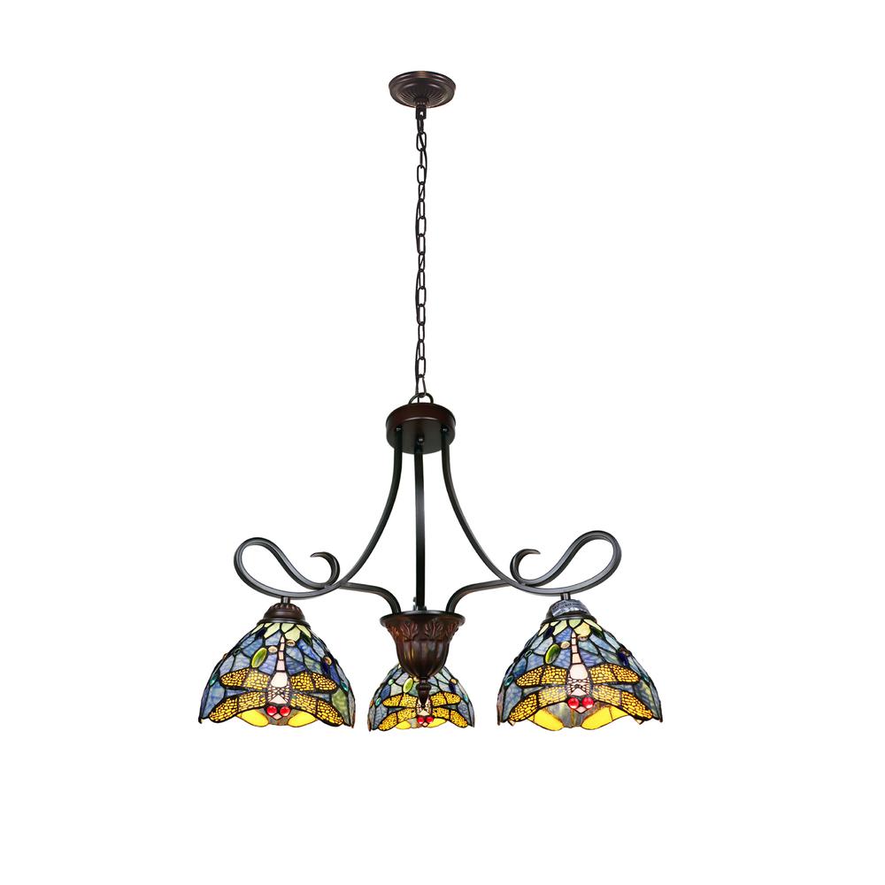 CHLOE Lighting SUNNIVA Dragonfly Tiffany-Style 3 Light Chandelier 25" Wide. Picture 1