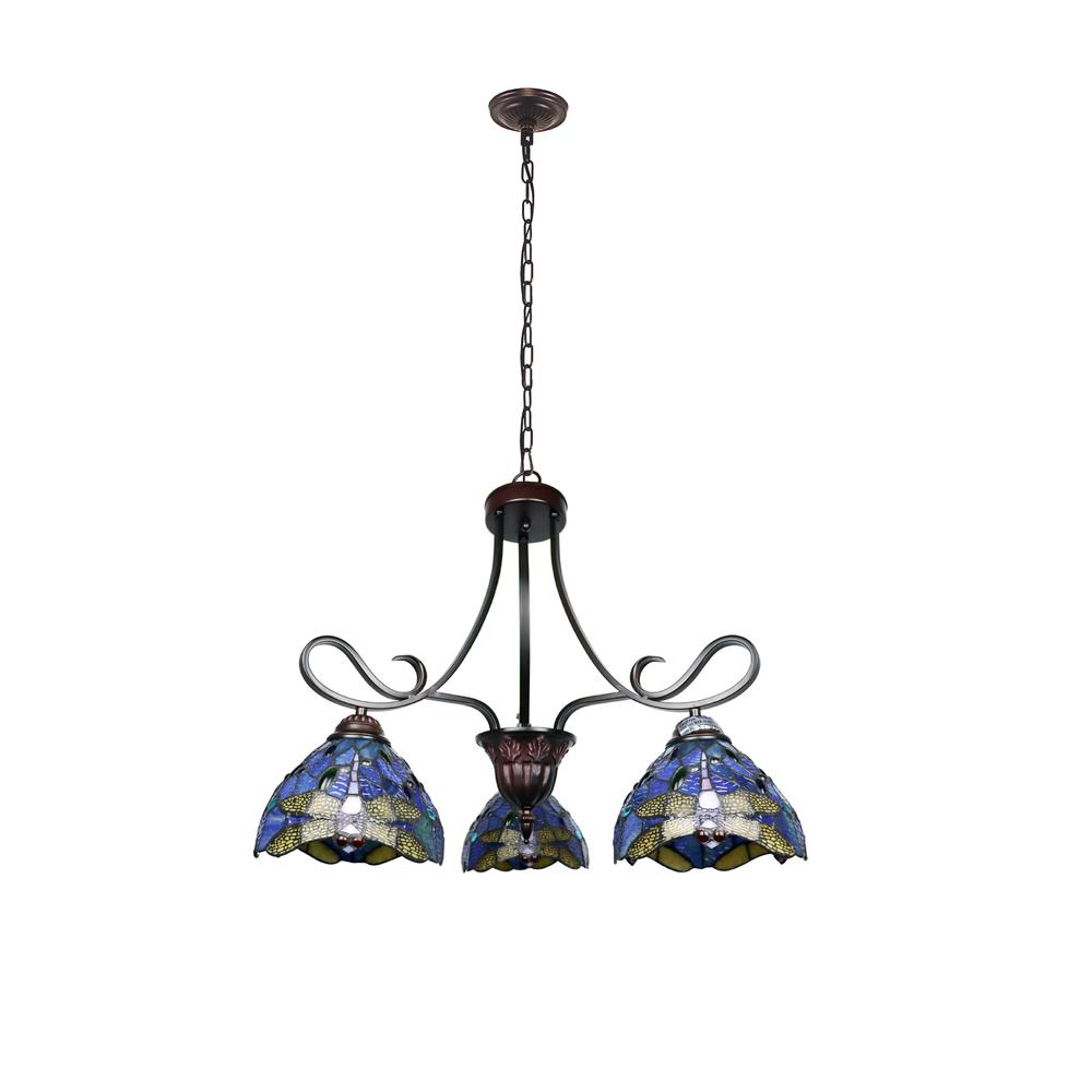 CHLOE Lighting SUNNIVA Dragonfly Tiffany-Style 3 Light Chandelier 25" Wide. Picture 2