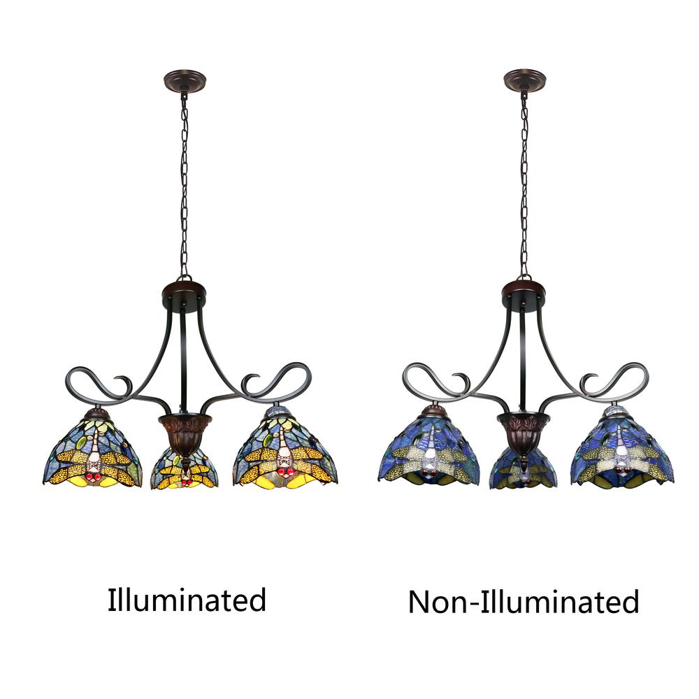 CHLOE Lighting SUNNIVA Dragonfly Tiffany-Style 3 Light Chandelier 25" Wide. Picture 3