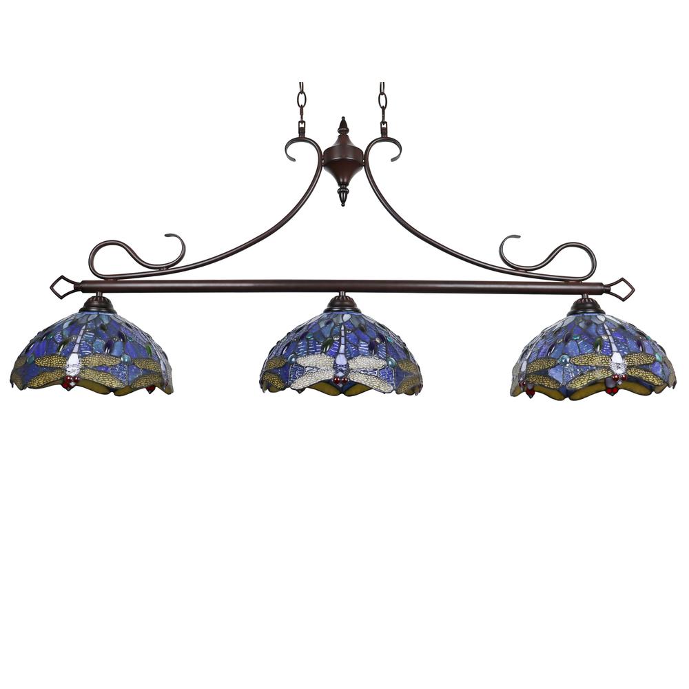 CHLOE Lighting SUNNIVA Dragonfly Tiffany-Style 3 Light Island Pendant 25" Wide. Picture 2
