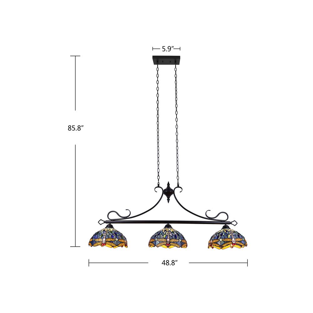 CHLOE Lighting SUNNIVA Dragonfly Tiffany-Style 3 Light Island Pendant 25" Wide. Picture 7