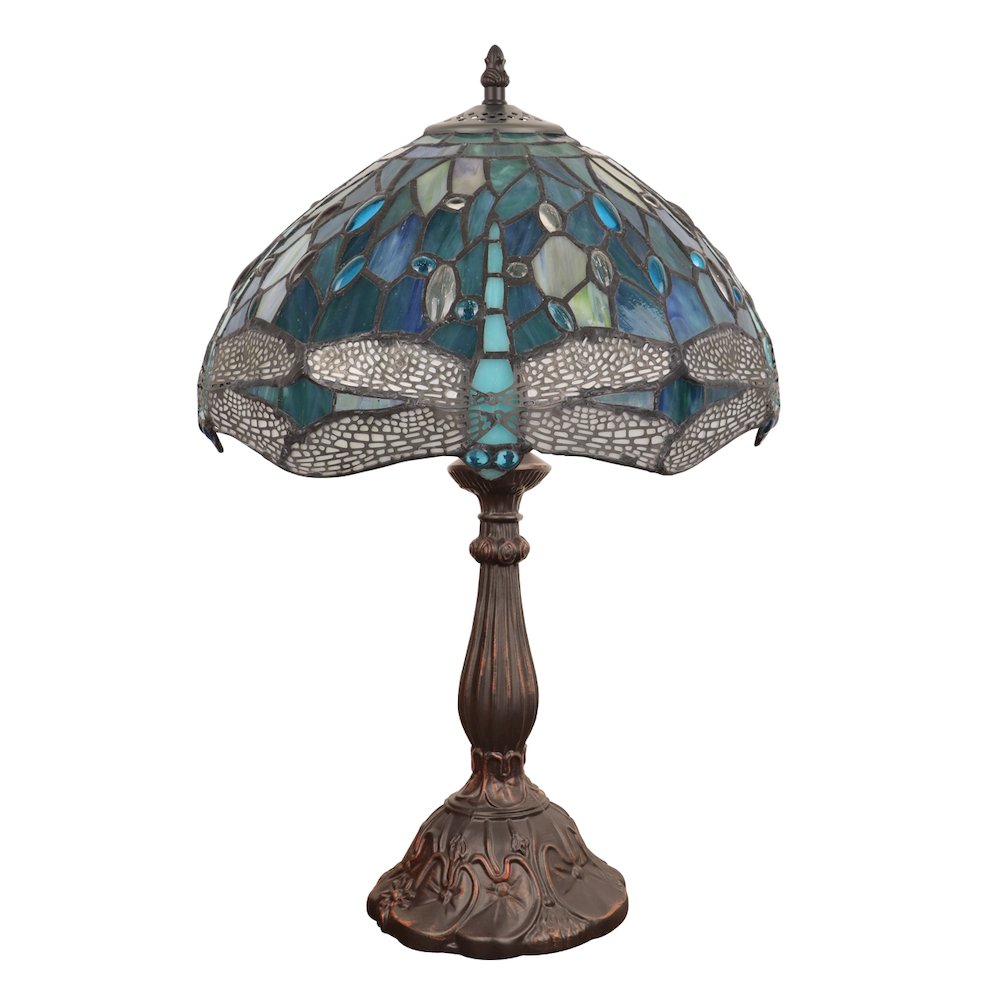 SUNNIVA Dragonfly Tiffany-Style 1-Light Table Lamp 12" Shade. Picture 3