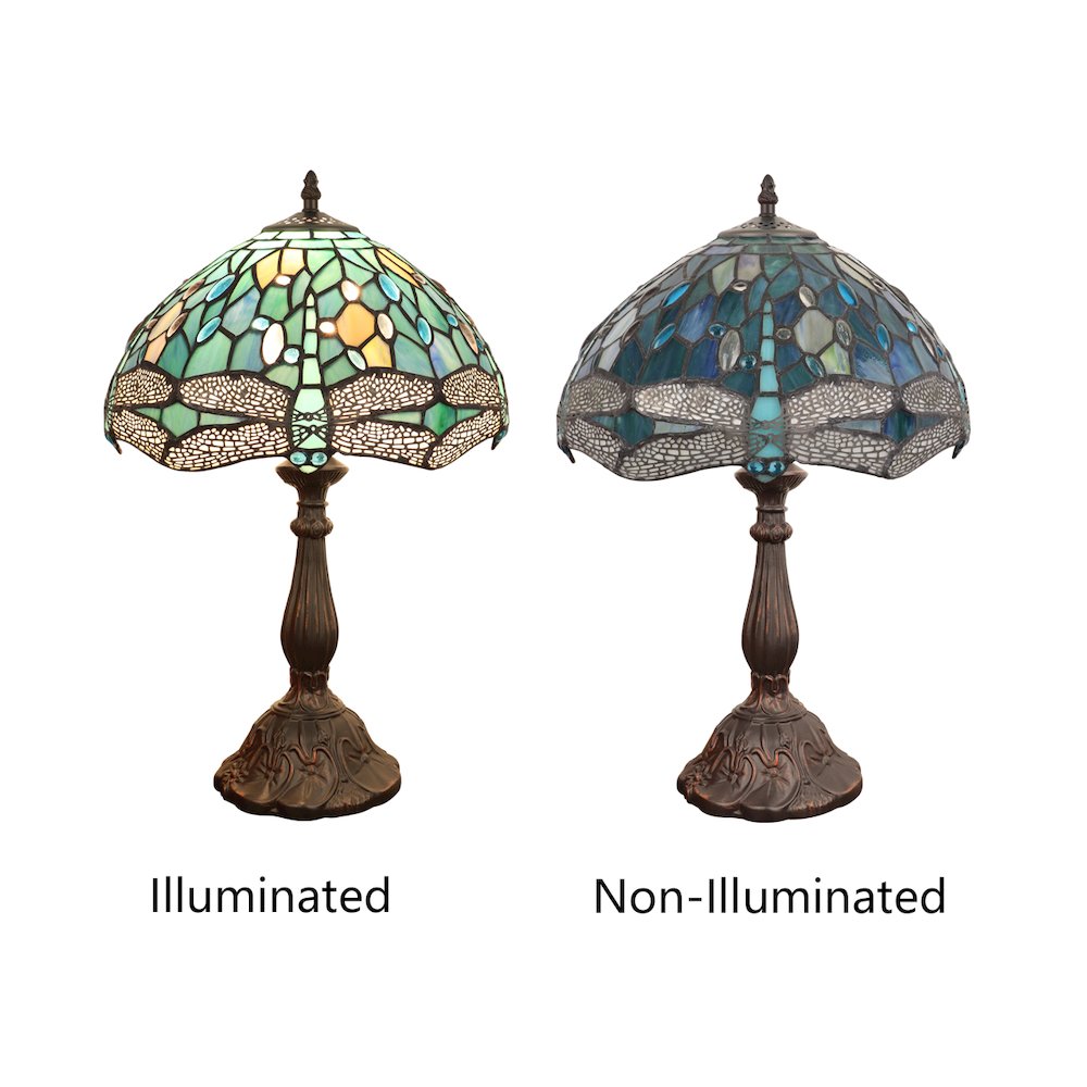 SUNNIVA Dragonfly Tiffany-Style 1-Light Table Lamp 12" Shade. Picture 7
