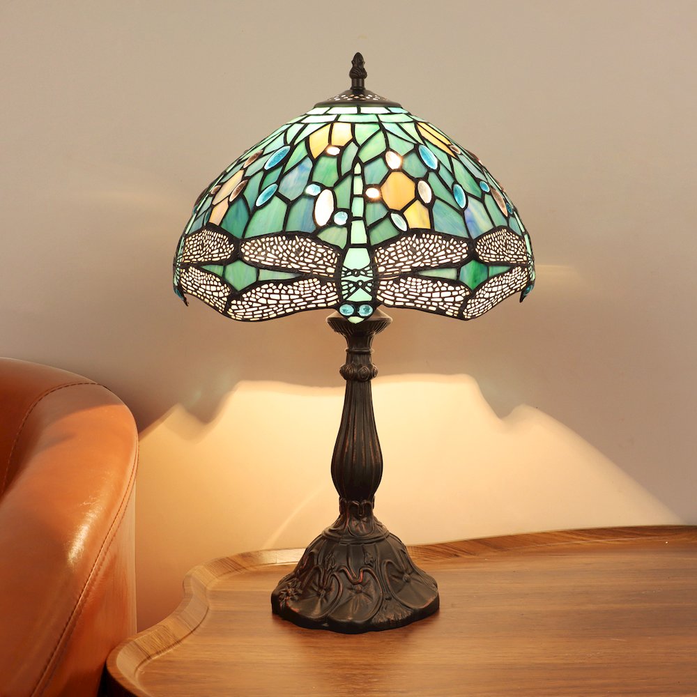 SUNNIVA Dragonfly Tiffany-Style 1-Light Table Lamp 12" Shade. Picture 9