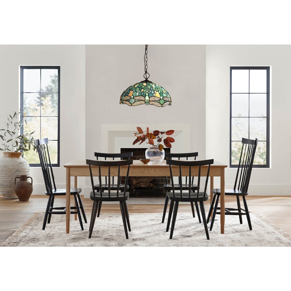 Sunniva Dragonfly Tiffany-Style 2-Light Ceiling Pendant 16" Shade. Picture 7