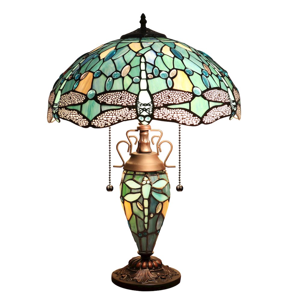 Sunniva Dragonfly Tiffany-Style 3-Light Double Lit Table Lamp 16" Shade. Picture 1