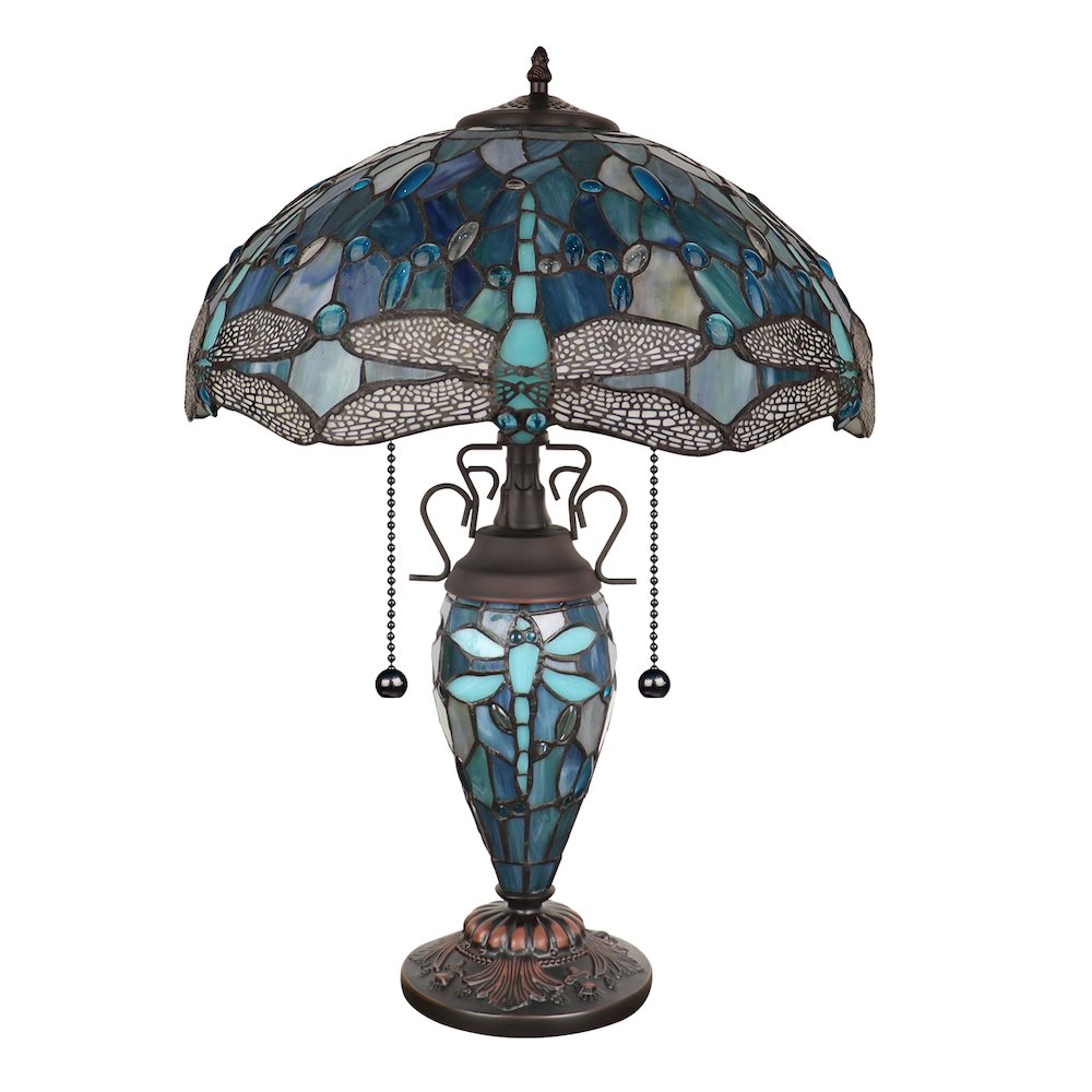 Sunniva Dragonfly Tiffany-Style 3-Light Double Lit Table Lamp 16" Shade. Picture 2