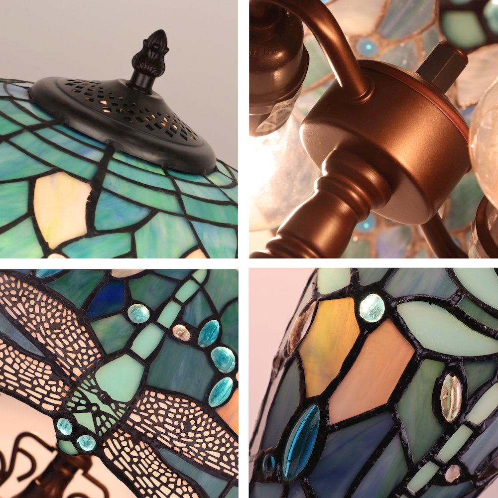 Sunniva Dragonfly Tiffany-Style 3-Light Double Lit Table Lamp 16" Shade. Picture 4