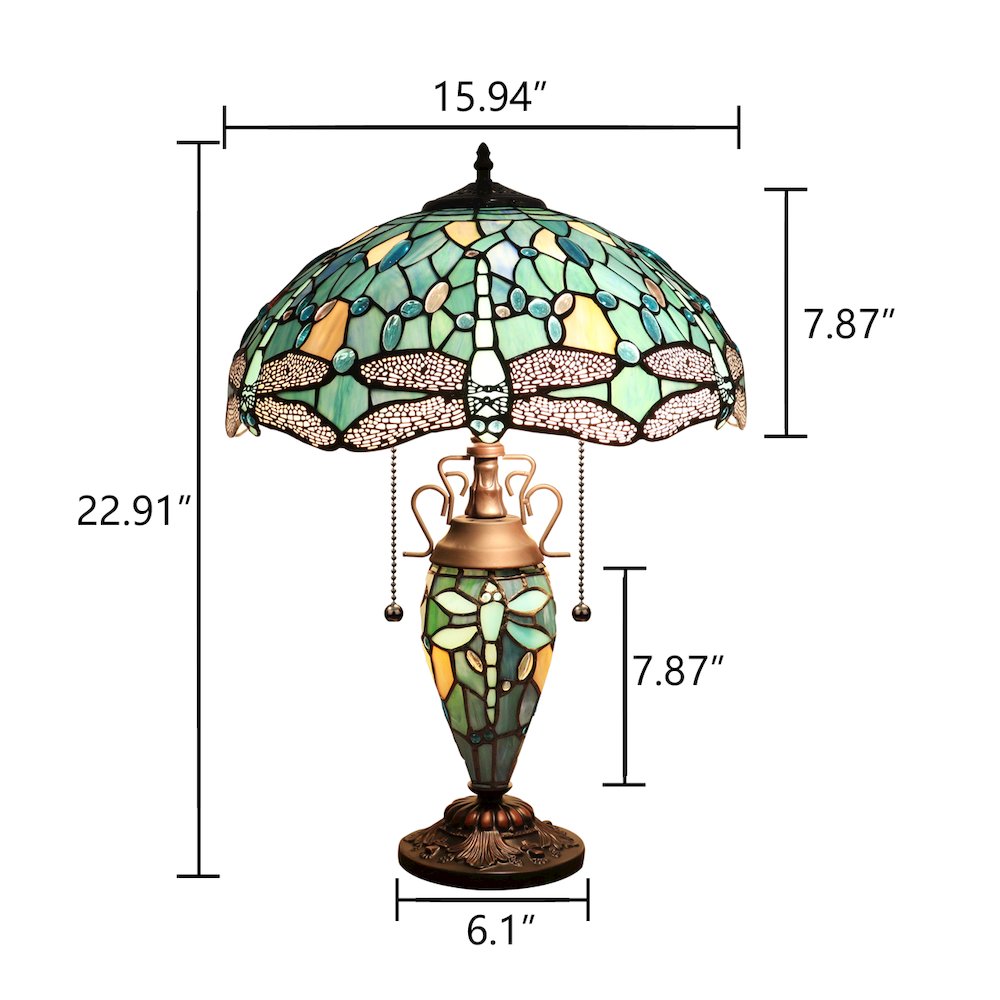 Sunniva Dragonfly Tiffany-Style 3-Light Double Lit Table Lamp 16" Shade. Picture 8