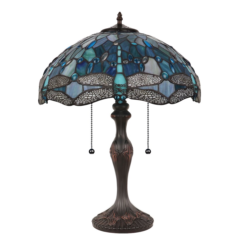 Sunniva Dragonfly Tiffany-Style 2-Light Table Lamp 16" Shade. Picture 2