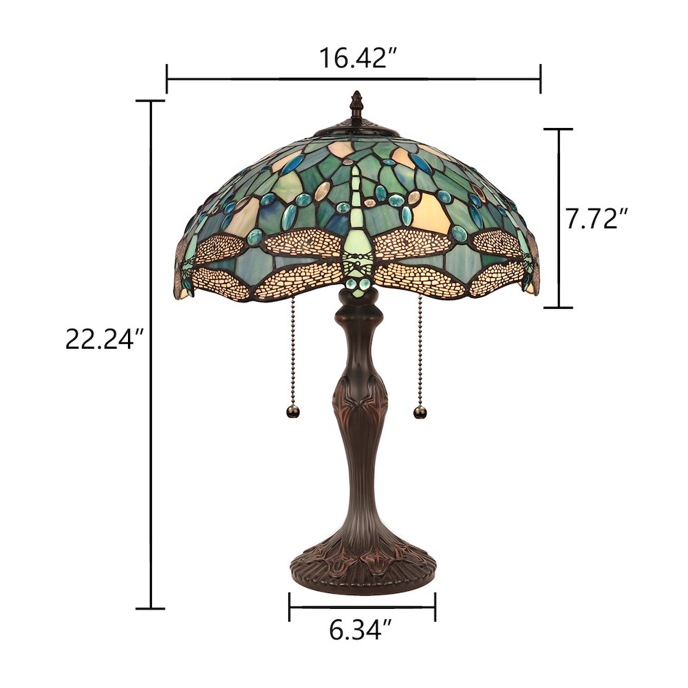 Sunniva Dragonfly Tiffany-Style 2-Light Table Lamp 16" Shade. Picture 8