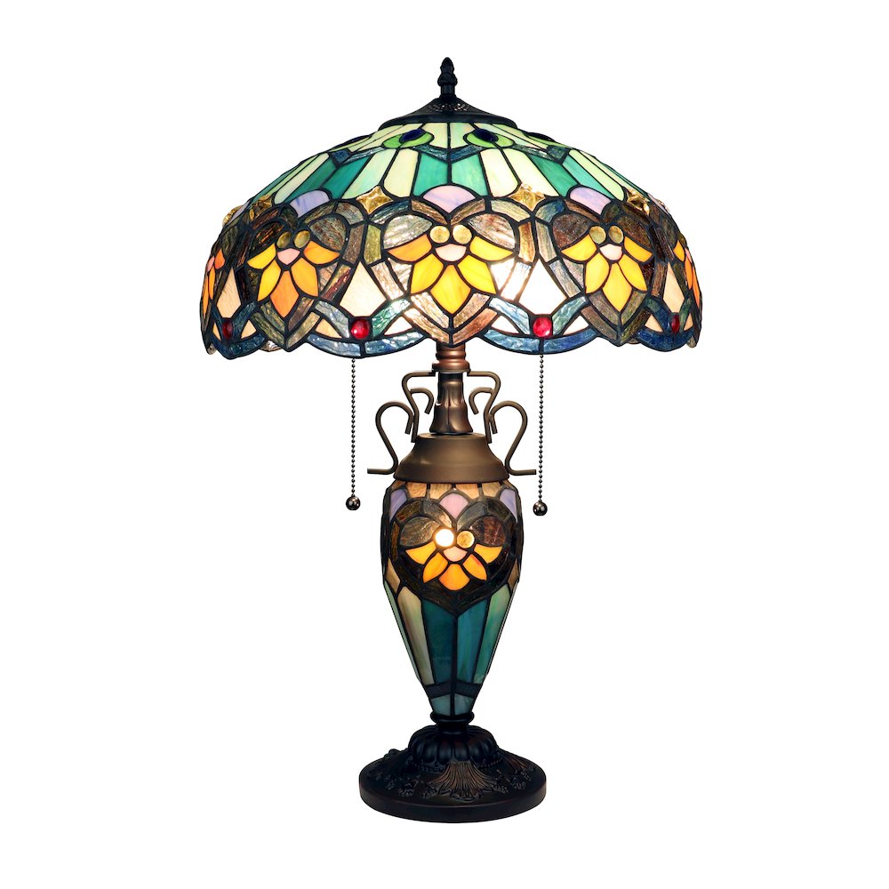 Kendall Tiffany-Style 3-Light Victorian Double Lit Table Lamp 16" Shade. Picture 1