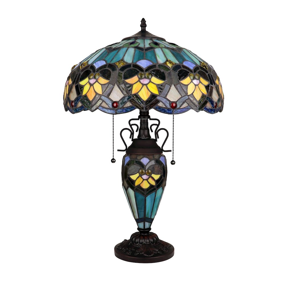 Kendall Tiffany-Style 3-Light Victorian Double Lit Table Lamp 16" Shade. Picture 2