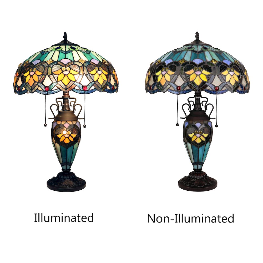 Kendall Tiffany-Style 3-Light Victorian Double Lit Table Lamp 16" Shade. Picture 5