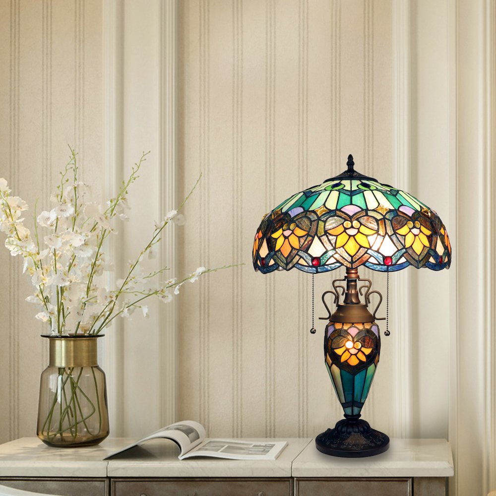 Kendall Tiffany-Style 3-Light Victorian Double Lit Table Lamp 16" Shade. Picture 6