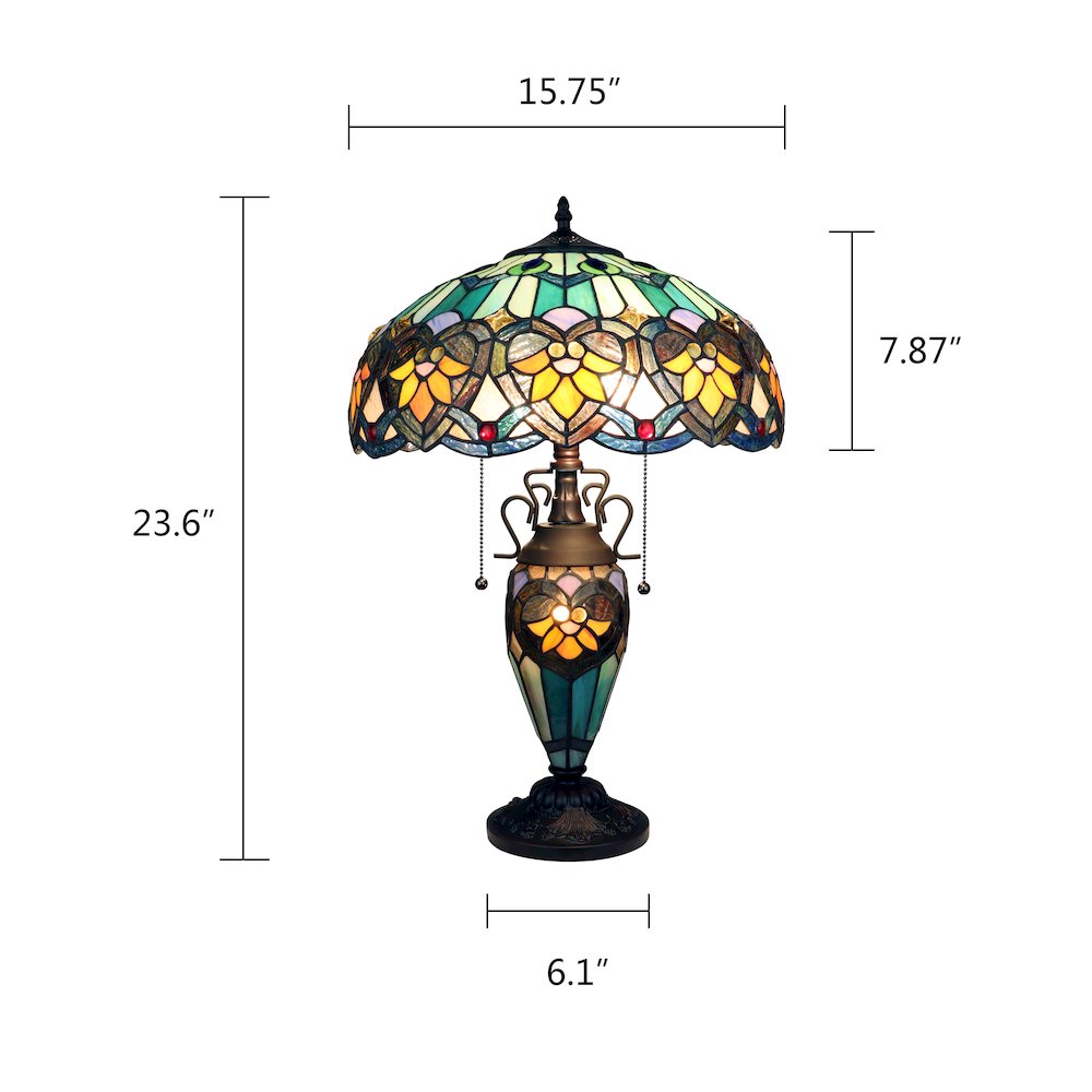 Kendall Tiffany-Style 3-Light Victorian Double Lit Table Lamp 16" Shade. Picture 8