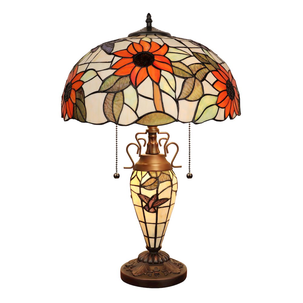 SARAI Tiffany-Style Floral Design 3-Light Double Lit Table Lamp 16" Shade. Picture 1