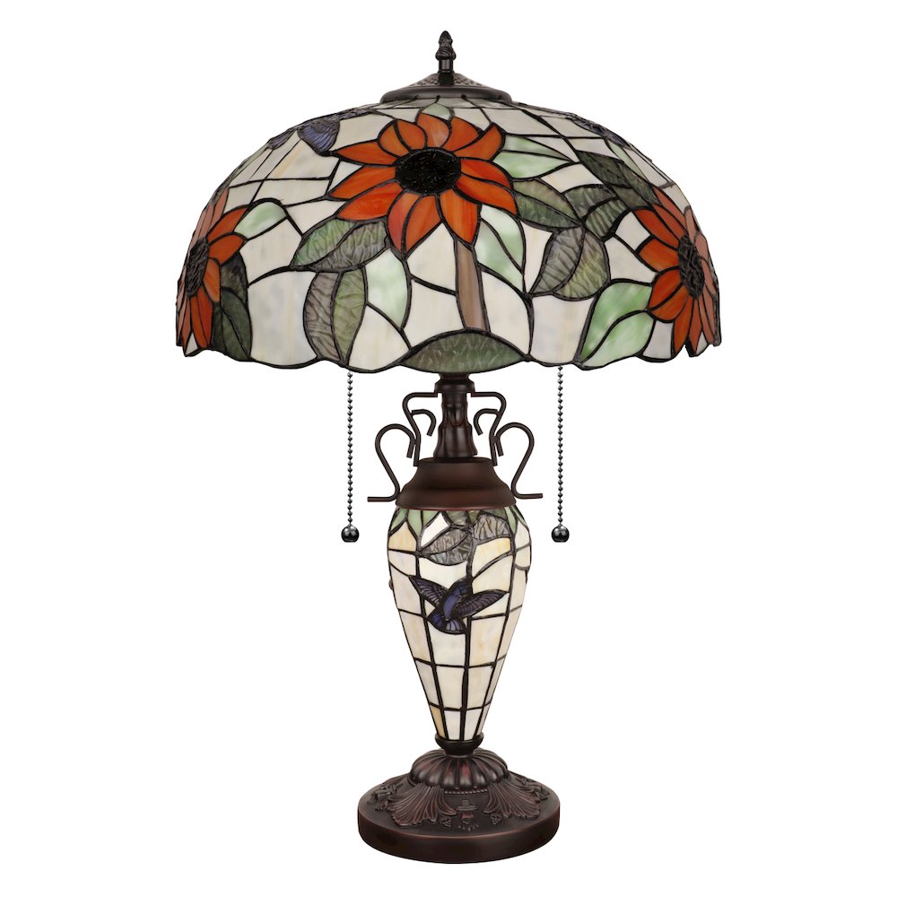 SARAI Tiffany-Style Floral Design 3-Light Double Lit Table Lamp 16" Shade. Picture 3