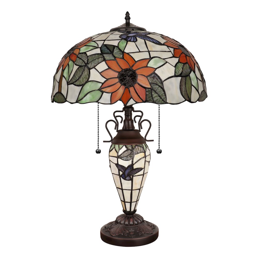 SARAI Tiffany-Style Floral Design 3-Light Double Lit Table Lamp 16" Shade. Picture 4