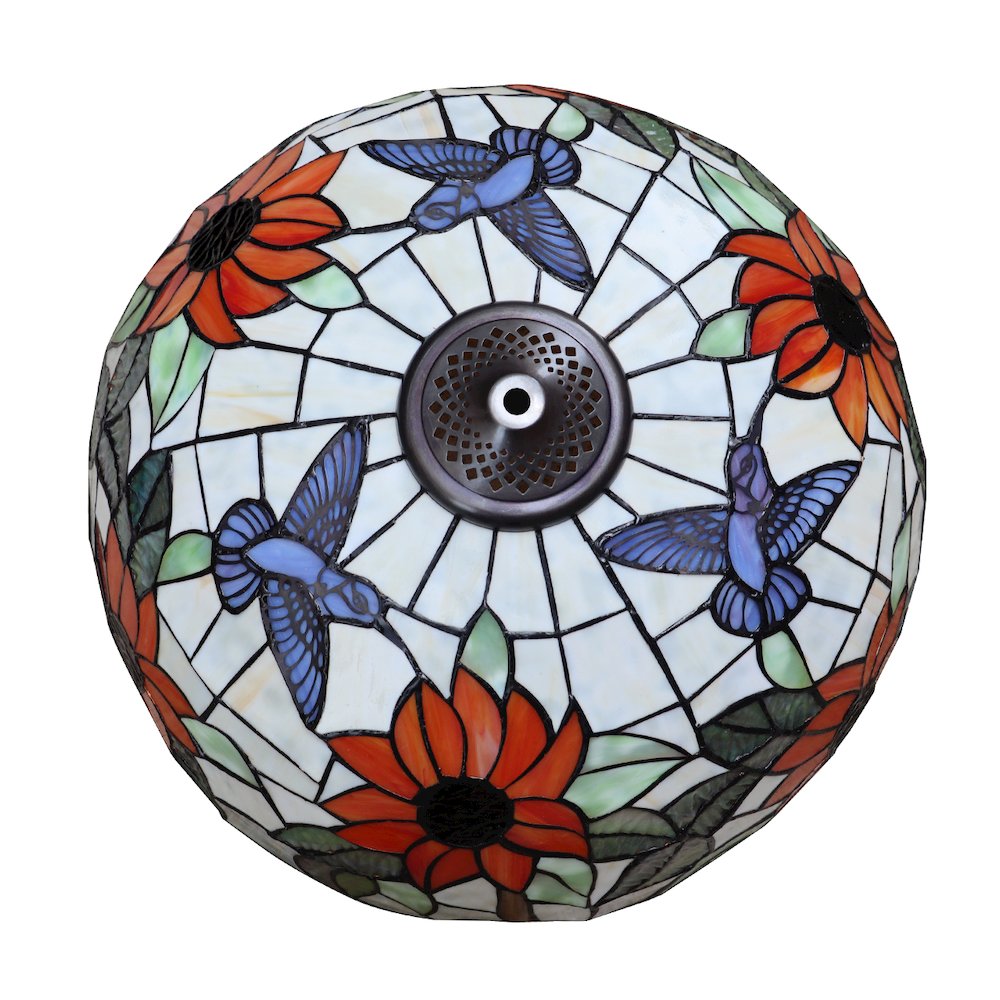 SARAI Tiffany-Style Floral Design 3-Light Double Lit Table Lamp 16" Shade. Picture 5