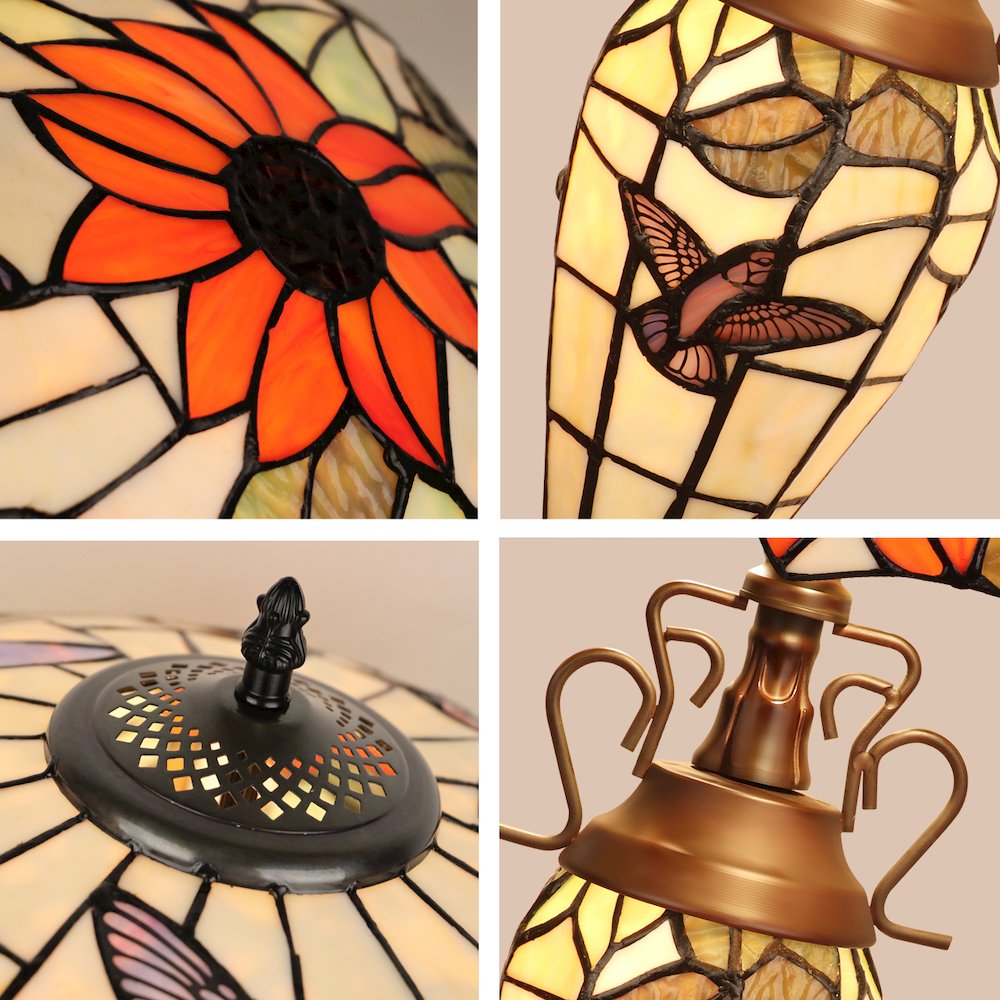 SARAI Tiffany-Style Floral Design 3-Light Double Lit Table Lamp 16" Shade. Picture 6