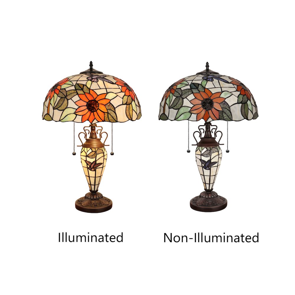 SARAI Tiffany-Style Floral Design 3-Light Double Lit Table Lamp 16" Shade. Picture 7