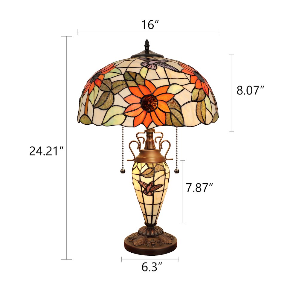 SARAI Tiffany-Style Floral Design 3-Light Double Lit Table Lamp 16" Shade. Picture 9