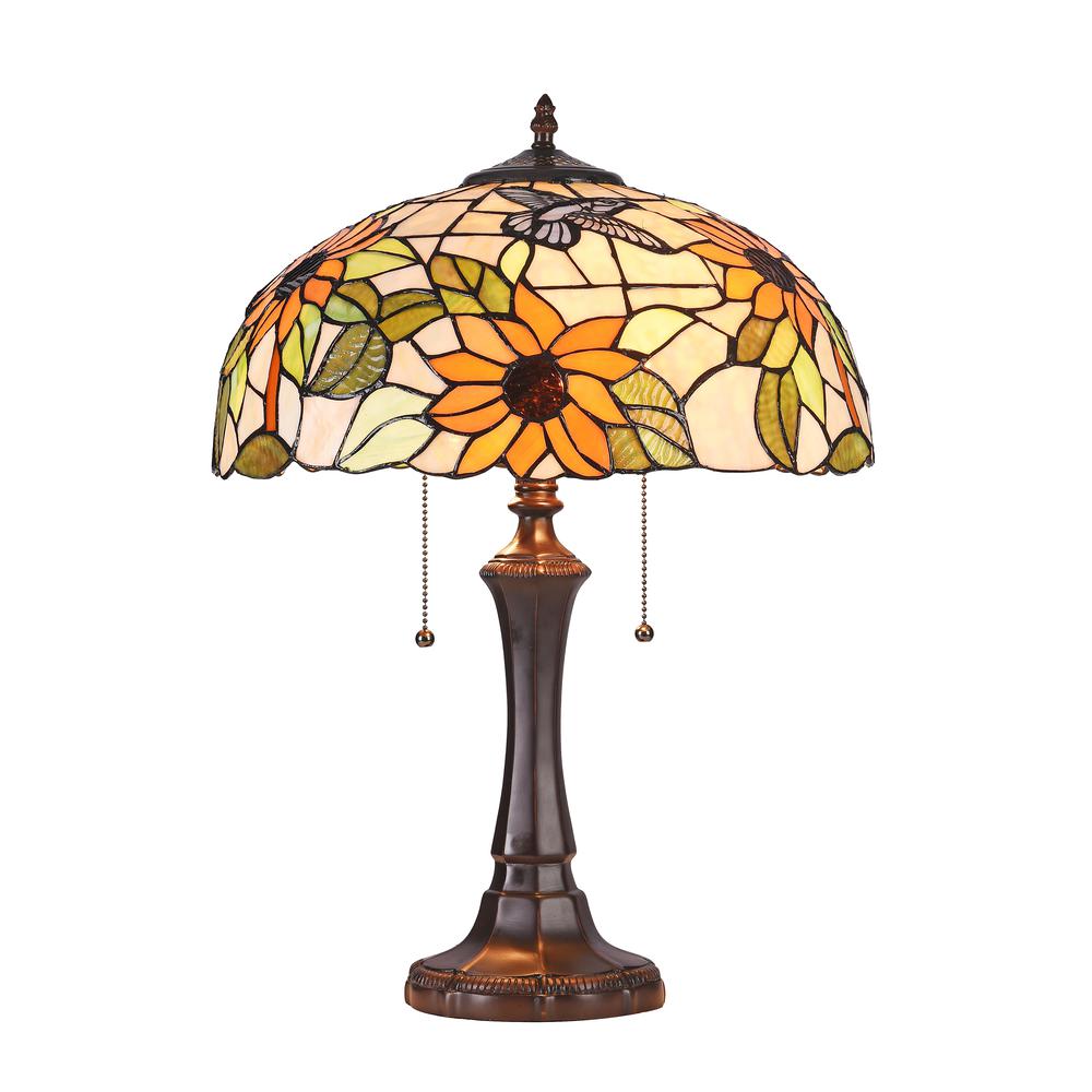 SARAI Floral 2 Light Dark Bronze Table Lamp 16" Wide. Picture 1
