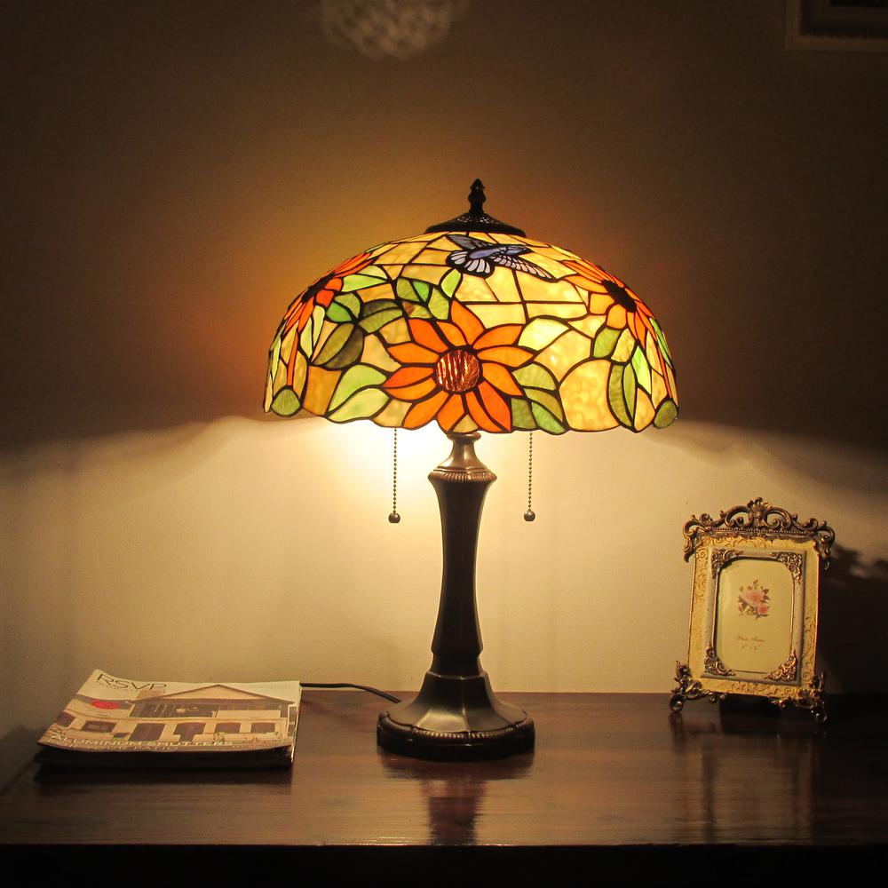 SARAI Floral 2 Light Dark Bronze Table Lamp 16" Wide. Picture 3