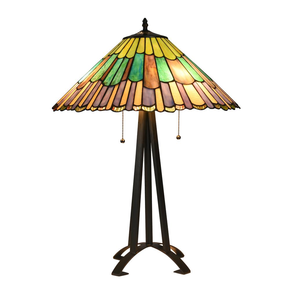 LANDRY Tiffany-style 3 Light Geometric Table Lamp 20" Shade. Picture 5