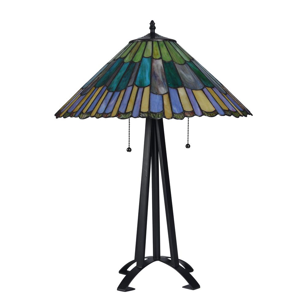 LANDRY Tiffany-style 3 Light Geometric Table Lamp 20" Shade. Picture 4