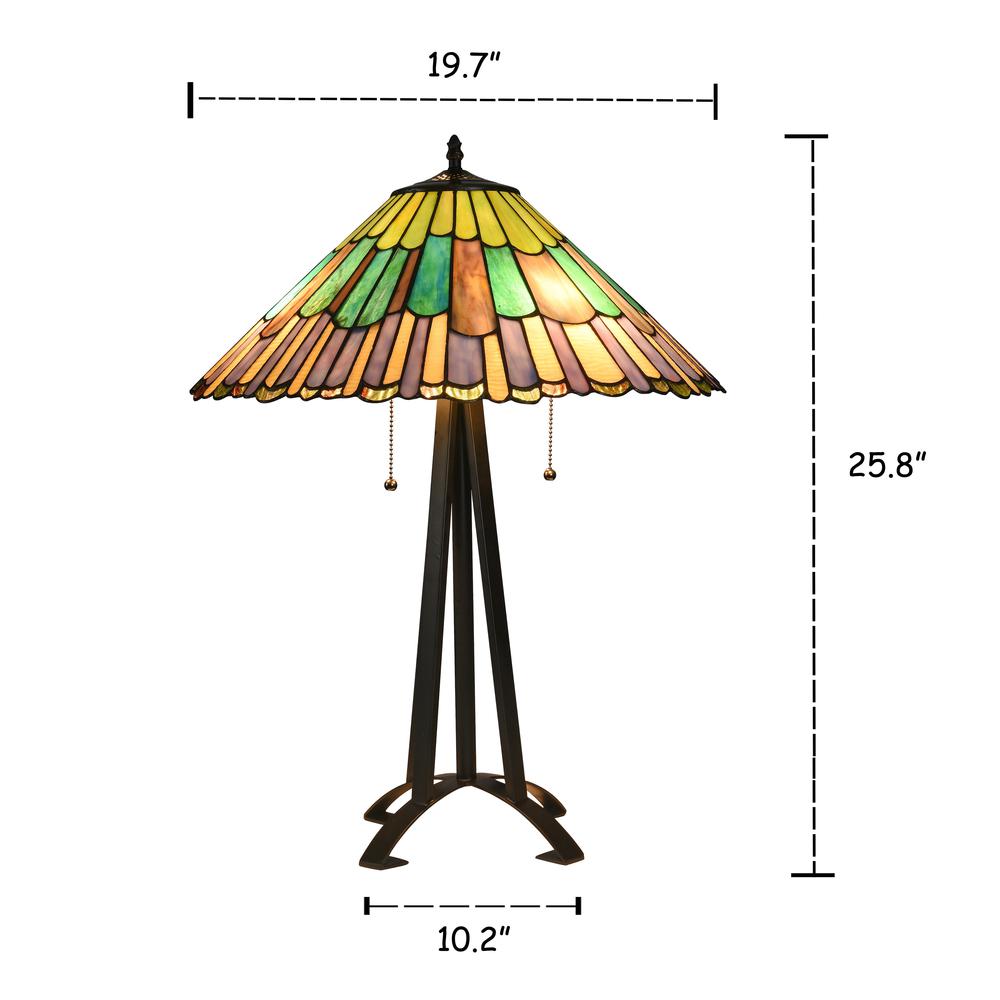 LANDRY Tiffany-style 3 Light Geometric Table Lamp 20" Shade. Picture 1