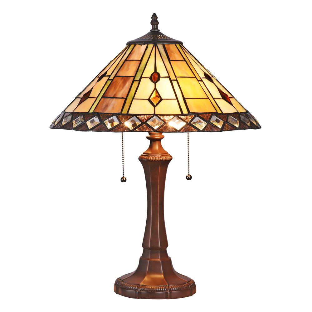 GODWINE Tiffany-style 2 Light GeometricTable Lamp 16" Shade. Picture 1