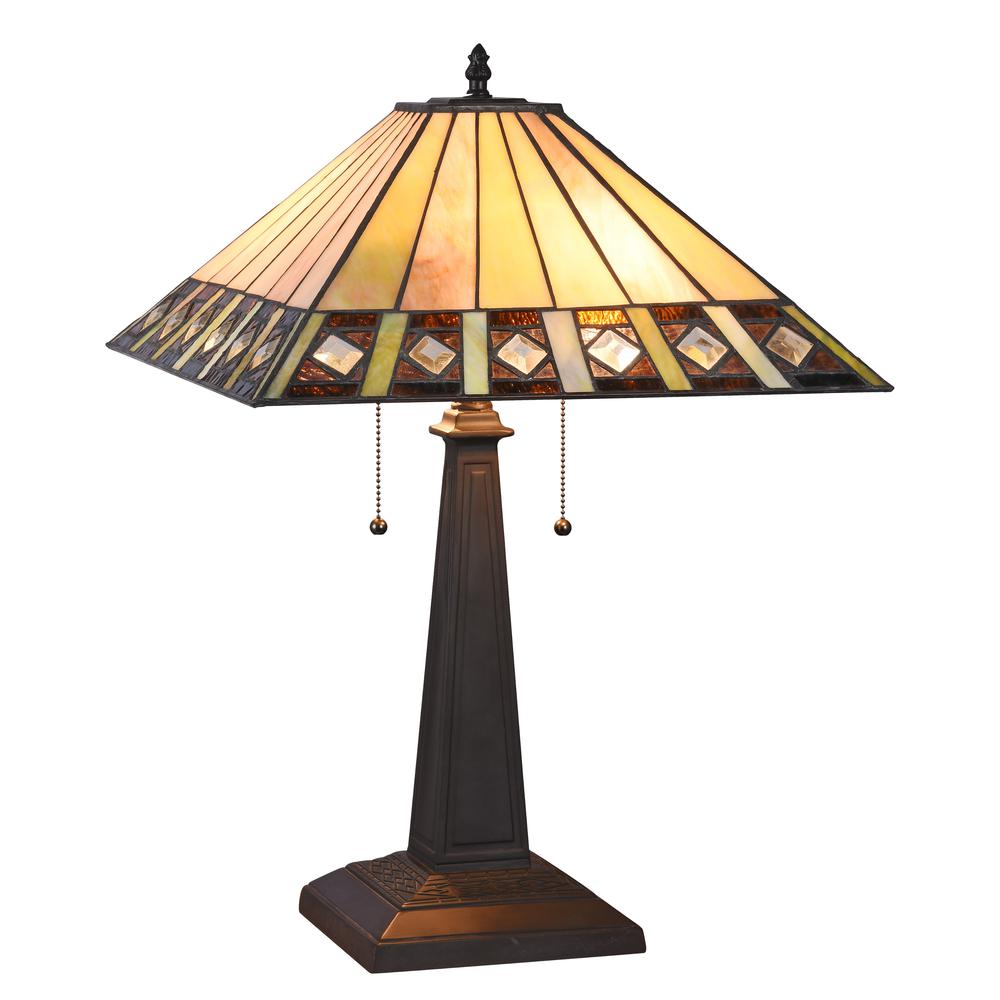 GILES Tiffany-style 2 Light Mission Table Lamp 16" Shade. Picture 1