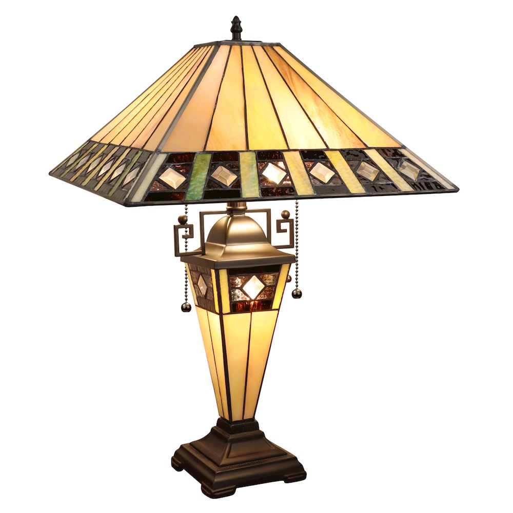 Giles Tiffany-Style 3-Light Mission Double Lit Table Lamp 16" Shade. Picture 1